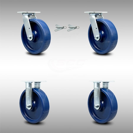 Service Caster 8 Inch SS Solid Poly Caster Set with Roller Bearings 2 Swivel Lock 2 Rigid SCC SCC-SS30S820-SPUR-BSL-2-R-2